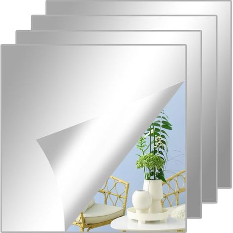 Lot de 4 carreaux de miroir autocollants - Miroir à coller - 20 x 20 cm (1/5)