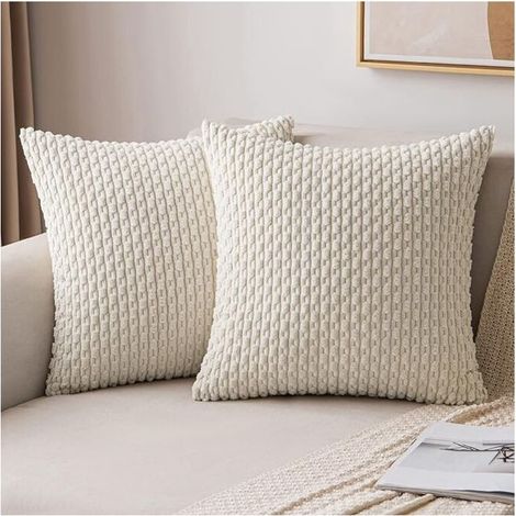 Housse de Coussin Décorative en Velours Côtelé Coussins Canape Carré Super Doux Taie Oreiller Moderne Maison pour Salon Chambre Fauteuil de Bureau 50x50 cm Lot de 2 Beige (1/5)