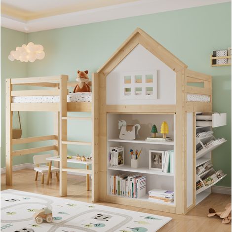 Letto a soppalco per bambini 90x200 cm bianco naturale, con 3 cassetti (1/5)