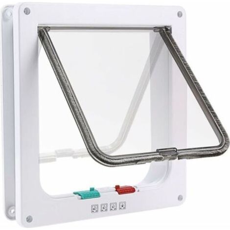 4-Way Cat Flap with Tunnel, Hideout Cutout, Dog Cat Door with Lock, Cat Flaps for Small Animals, Cat Mate, Lockable, Easy to Install, White (L) (1/4)