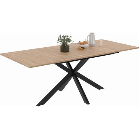 Idmarket – Table extensible rectangle ALIX 6-10 personnes bois mélaminé et métal noir 160-200 cm – Design industriel moderne