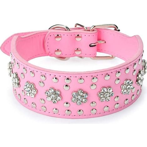 Collier pour chien en cuir clouté (Rose XS)