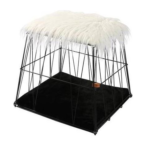 Niche en métal - WOUAPY - Espace de repos - Coussin fourrure synthétique - 45x38x40 cm - Noir