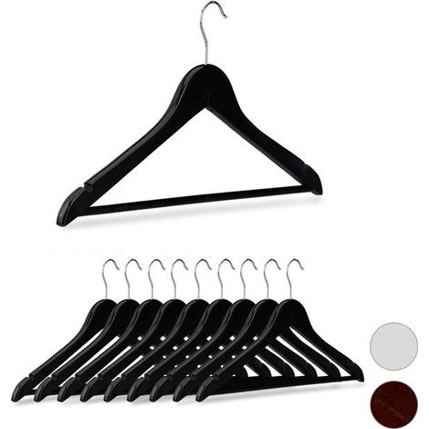 20x Cintre en bois, Traverse pantalon 44,5 cm, Encoche robe jupe chemise, Crochet pivotant 360°