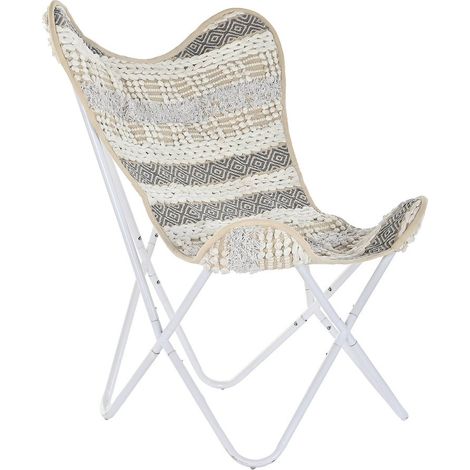 Chaise papillon design élégant en coton gris blanc - Gris cotonné avec touches blanc métallique (1/5)