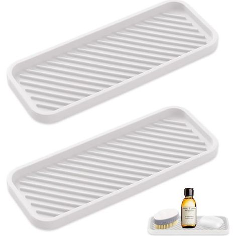 2 Pièces Organisateur évier Silicone,Porte éponge Silicone Blanc,Tapis D'égouttage,Rangement Eponge Evier,Support Eponge Evier Antidérapant,Porte Savon Cuisine,Plateau Salle de Bain pour Brosses (1/5)