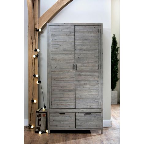 Armoire penderie bois recyclé grisé SIENNE (1/3)