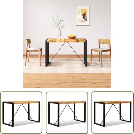 The Living Store Table à manger Bois de manguier brut 120 cm - Table À Manger Industrielle - Table À Manger Bois Massif - Table À Manger Design - Table À Manger Rustique - Table À Manger Moderne (1/5)