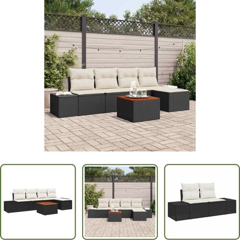 Gartenmöbel -  Gartensofa-set mit Speicher 6 pcs Schwarz und Creme Poly-Rattan (1/5)