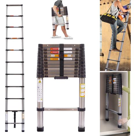 Telescoping Ladder Extension Ladder 10FT Collapsible Ladder Telescopic Extendable Ladder, Stainless Steel Attic Ladder Rv Ladder Roof Ladder, Multi-Purpose Ladder for Household Daily, 330 Lb Capacity (1/5)
