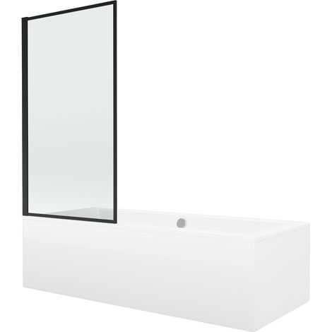Mexen Cube Rechteckige Badewanne 180 x 80 cm mit Verkleidung und einflügeliger Trennwand 80 cm, schwarzes Fixmuster (1/5)