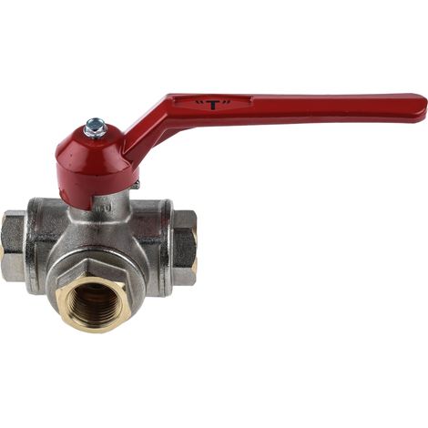 Robinet à boisseau sphérique à alésage réduit en Laiton BSPP 1/2" Poignée Rouge 3 voies ( Prix pour 1 )