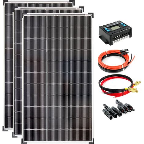 Komplettset 3x120 Watt Solarmodul 1070x585 30A Laderegler Kabel Stecker Solar Photovoltaik (1/5)