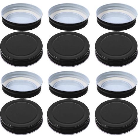 Set mit 12 luftdichten Metalldeckeln für Einmachgläser und Flaschen – 7,00 x 7,00 x 1,50 cm – Schwarz (1/4)