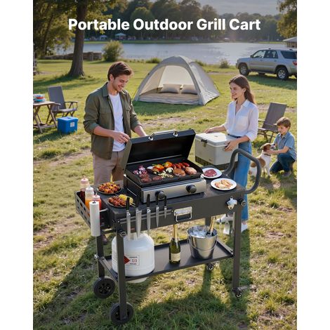 Desserte de Jardin pour Plancha Pliable, Chariot de Barbecue Plan de Travail 78,7x43,2 cm, pour Préparation de Cuisine BBQ Terrasse Extérieur, avec Porte-essuie-tout et Support pour Ustensiles (1/5)