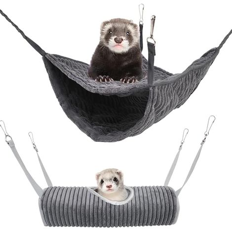Hammocks for Small Animal Ferret Bed for Ferret Hamster Hammock and Cage Tunnel for Rat Hamster Squirrel Amaca da Ferrets Hanging Tunnel for Guinea Pig Ferrets Topi (Grey) (1/2)