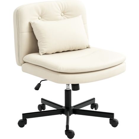 Fauteuil de bureau sans accoudoirs en simili cuir beige, réglable en hauteur avec roulettes (1/5)
