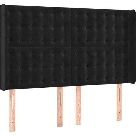 Testiera Testata del letto ad Orecchio Nera 147x16x118/128 cm in Velluto (1/4)
