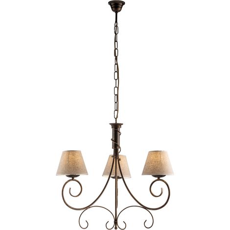 Lampadario Vienna in ferro Marrone Oro tre luci paralumi 52x h58 cm (1/3)