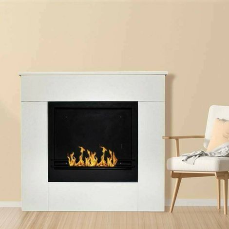 Dmora - Chimenea de bioetanol Dstepinsk, Chimenea ecológica, Hogar sin humo, Calefactor de etanol, Made in Italy, 96x36 h90 cm, Blanco (1/3)