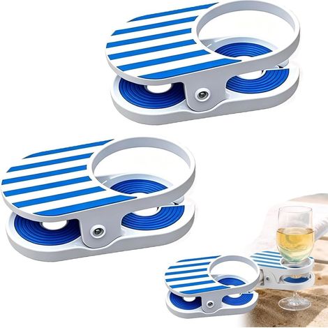 Porte-Boissons à 2 pièces avec Pince et Trou latéral, Portable pour Bureau, Chaise, Plage, Piscine, Salon, croisière, extérieur – pour Eau, Soda, café,Bleu (1/5)