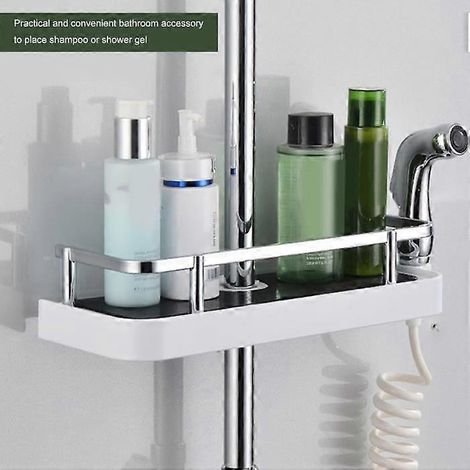 Organisateur de douche sans perçage avec porte-savon, porte-brosse à dents et crochets, en plastique amovible, grand format, à poser sur le comptoir de la salle de bain. (1/5)