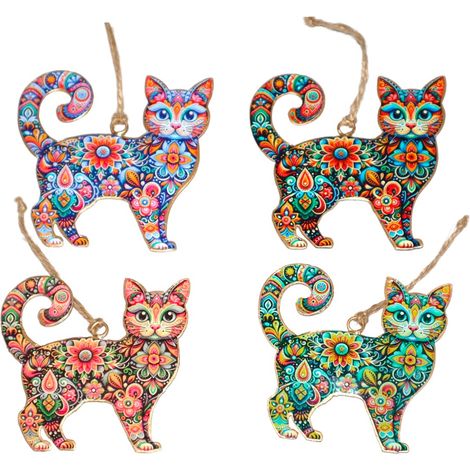 4U Metallanhänger mit buntem Katzenmotiv