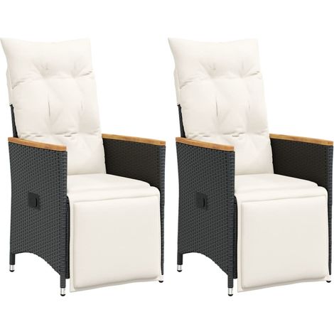 Gartensessel mit Kissen 2 Stk. Verstellbar Schwarz Poly Rattan