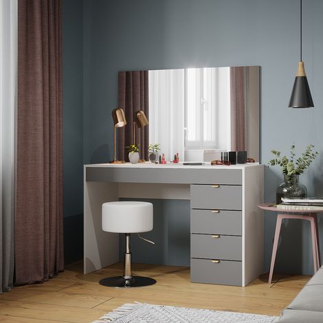 Schminktisch Elise, Weiß/Grau/Grau, 115 cm mit Hocker, Vicco