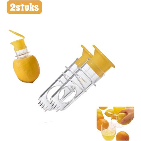 Lot de 2 presse-citrons manuels et portables. Avec bouchon à vis, ils sont faciles à nettoyer et permettent de préparer du jus de citron frais. Ustensiles de cuisine jaunes. (1/5)