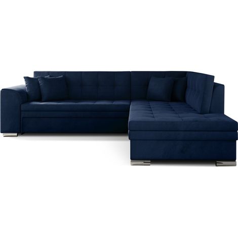 Canapé convertible angle droit velours bleu nuit et chromé Pika 260cm (1/5)