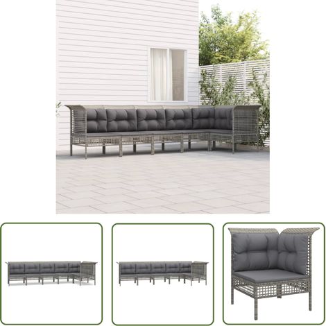 The Living Store 6-tlg. Garten-Lounge-Set mit Kissen Grau Poly Rattan - Gartenmöbel - Loungesessel - Outdoor Möbel - Rattan Gartenmöbel - Garten Lounge Set (1/5)