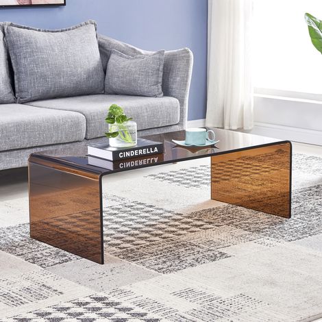 Mesa de centro 100x50x35 cm de vidrio templado marrón transparente para salón – MEUBLIV (1/5)