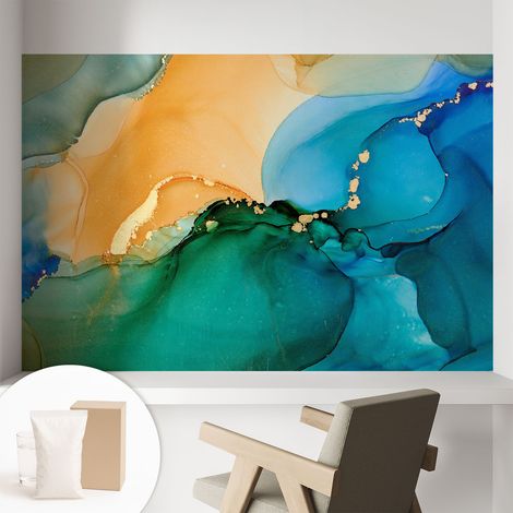 Papier peint intissé mural avec imprimé motifs décoratifs - style contemporain - Colle incluse gratuite Vagues colorées 104x70 cm (1/5)
