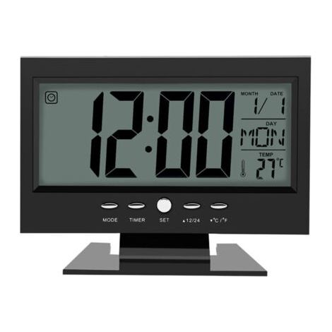 Horloge électrique, Réveil LCD Digital Sound avec Calendrier Et Affichage de La Température(Noir) (1/4)