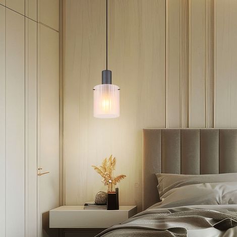 Suspension lampe de salon verre textile noir 1 ampoule H 120 cm (1/5)
