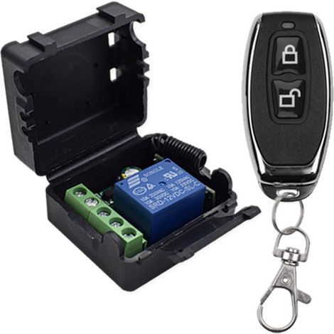 Interruttore telecomando wireless universale a 433 MHz, 1 canale, DC 12V, modulo ricevitore, trasmettitore a relè RF, interruttore momentaneo a levetta per LED, pompa, auto (2 trasmettitori a pulsante (1/5)