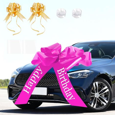 Grand nœud Rose pour Voiture Happy Birthday Grand nœud Cadeau 58 cm Grand nœud Cadeau pour Mariages Maisons Neuves fêtes et Rubans de Long Grand nœud de Voiture pour Voiture, Noël, Mariage (1/5)