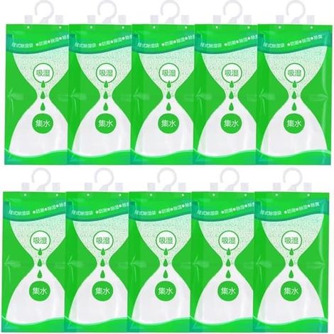 Déshumidificateur suspendu - TRAHOO - Lot de 10 - Absorbeur d'humidité 100 g - Anti-moisissures - Vert (1/4)