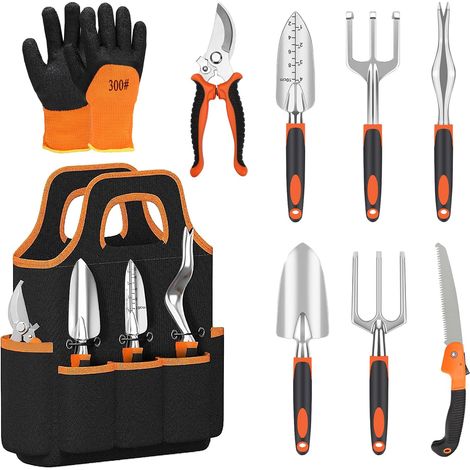 Ensemble d'outils de jardinage, ensemble d'outils de jardinage robustes, avec poignées en caoutchouc antidérapantes, sac de rangement, ensemble d'outils de jardinage pour hommes et femmes. (1/5)
