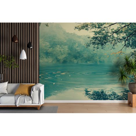 Papier peint cascades lac de jade paisible - 150 x 250 cm (1/2)