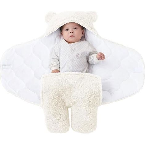 Couverture D'Emmaillotage pour Bébé Unisexe, Gigoteuse Emmaillotage à Capuche Naissance-Blanche-M(0-12 Mois) (1/4)