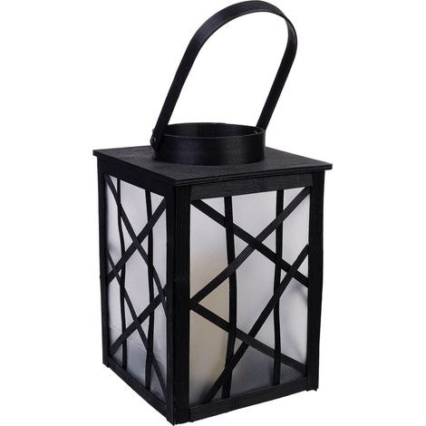 Farol de plástico y madera con vela a pilas D19,5x31,5/46h cm (1/5)