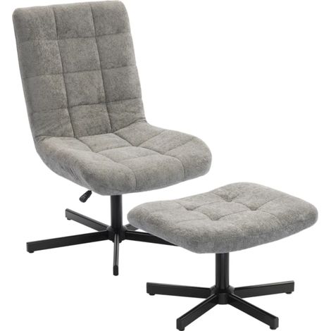 Fauteuil lounge pivotant inclinable avec repose-pieds, velours gris MODENUIT (1/5)