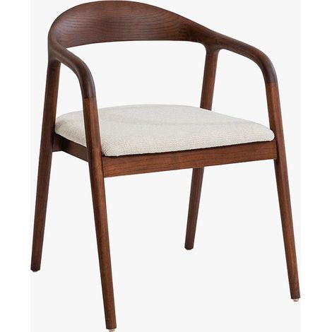 Mobilier Deco – Chaise en tissu beige – Piètement en frêne massif – Dossier ergonomique – Confort optimal pour salle à manger et bureau (1/5)