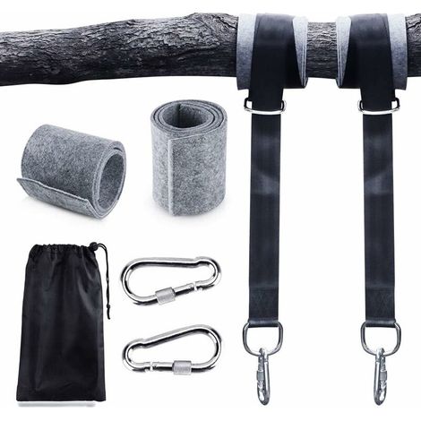 Sangles pour hamac, 2 jeux de sangles de suspension robustes, 2 x 150 cm, avec anneau en D et coussin renforcé, deux mousquetons, charge maximale 500 kg, pour hamac et balancelle de jardin