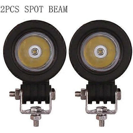 Projecteur de travail LED 10 W 12 V/24 V 5 cm (2 pouces) pour mini-voiture, camion, quad, moto, 4x4, tracteur, vélo, clignotant, antibrouillard, phare de route, 2 spots ronds (1/5)