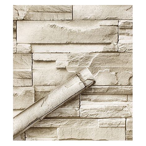 Papier Peint Effet Pierre - Autoadhésif - Imperméable - 45 cm x 300 cm - Jaune Brun (1/5)