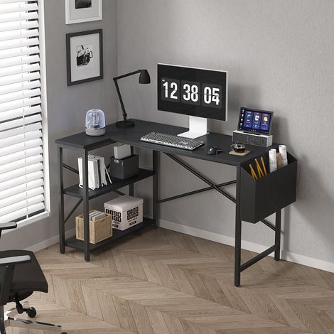 MCC direct L Shaped Corner Desk with Bookshelf Reversible Corner Desk For Home Office Study 100CM BLACK