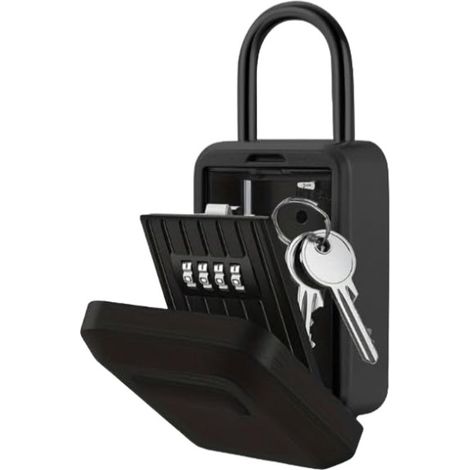 Cassetta portachiavi extra large con codice regolabile, serratura a combinazione a 4 cifre per chiavi auto e casa, resistente alle intemperie, montaggio a parete, colore nero. (1/5)